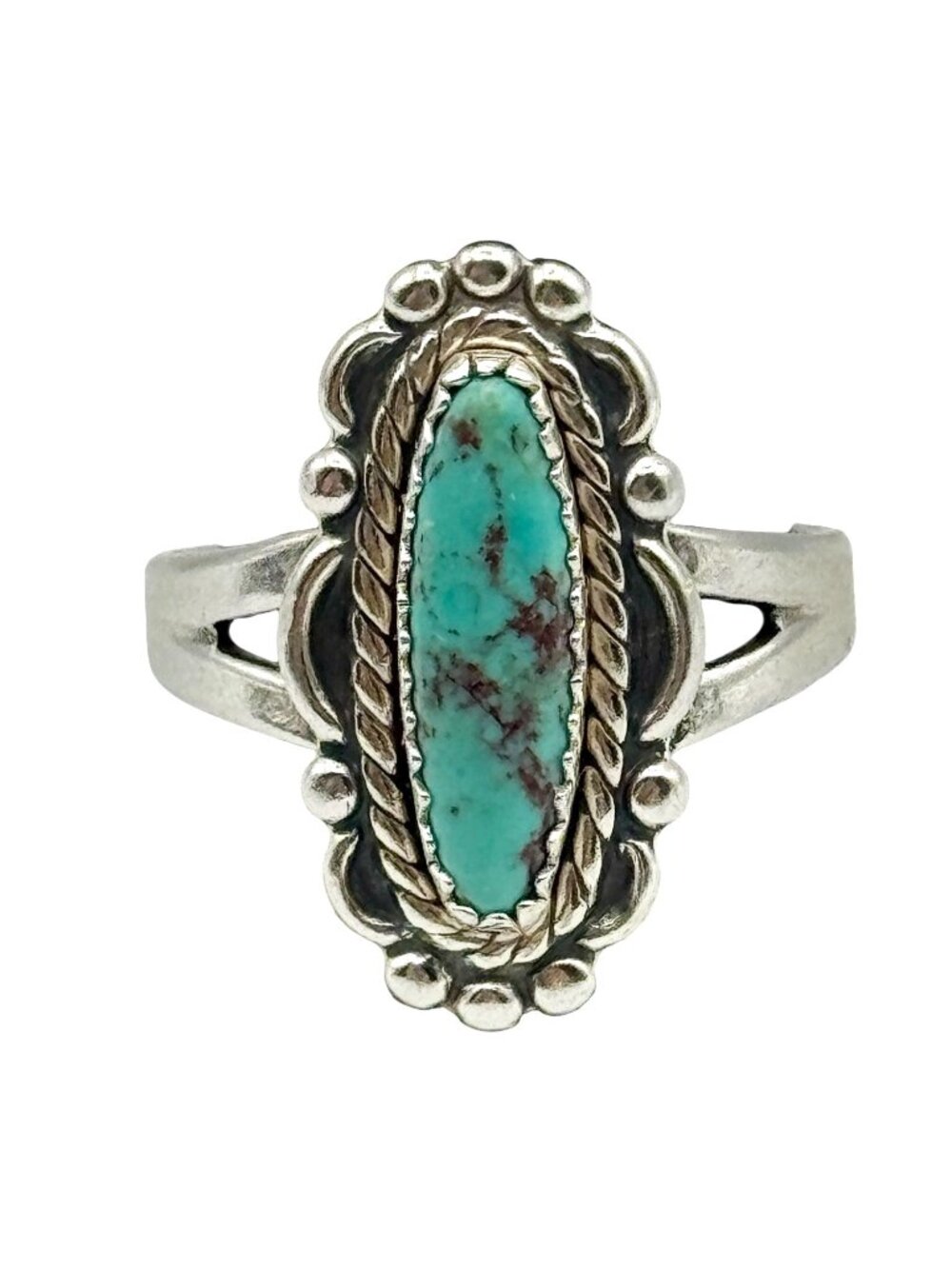 Vintage Bell Trading Post Sterling Silver Turquoise Ring Size 6.5 Bright Finish